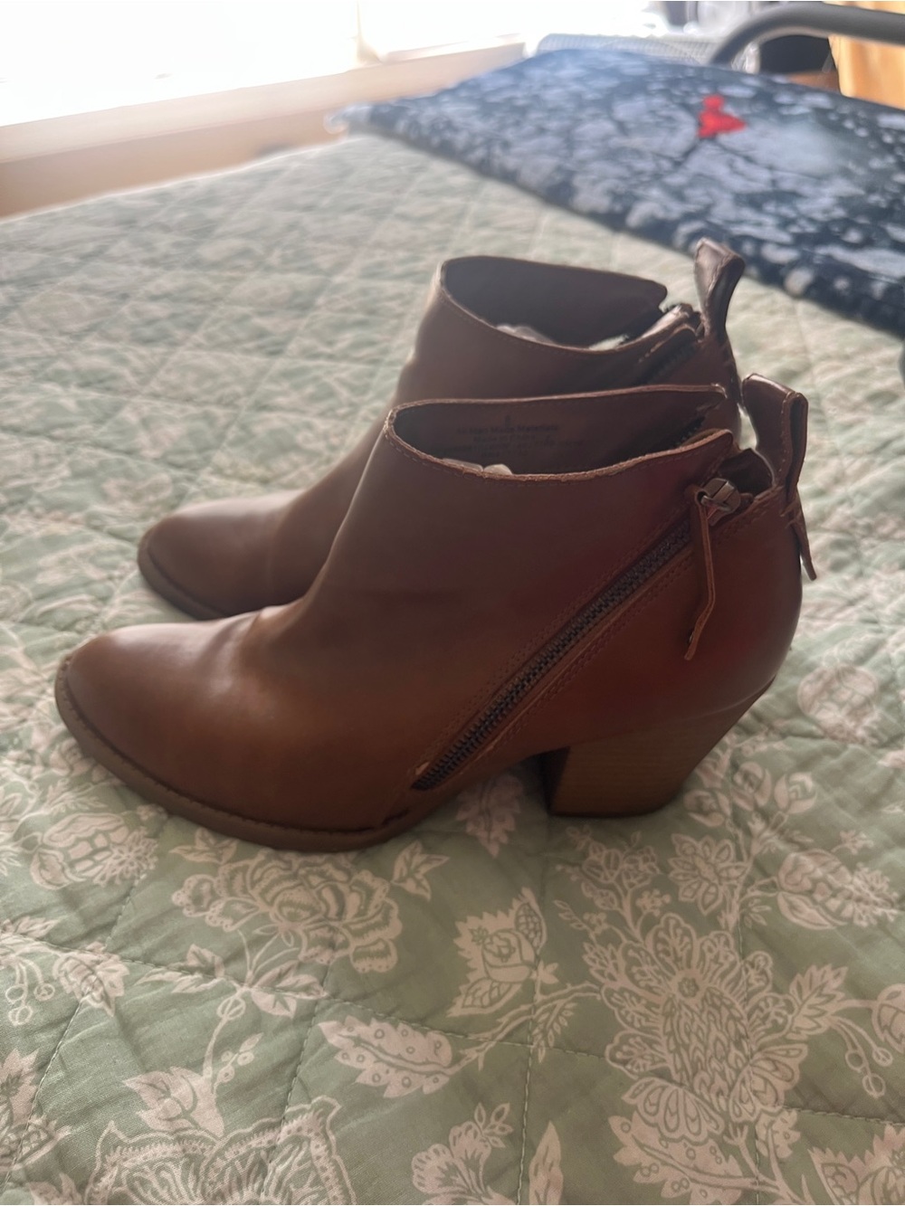 DV by Dolce Vita Brown Leather Ankle Booties with Side Zip Detail